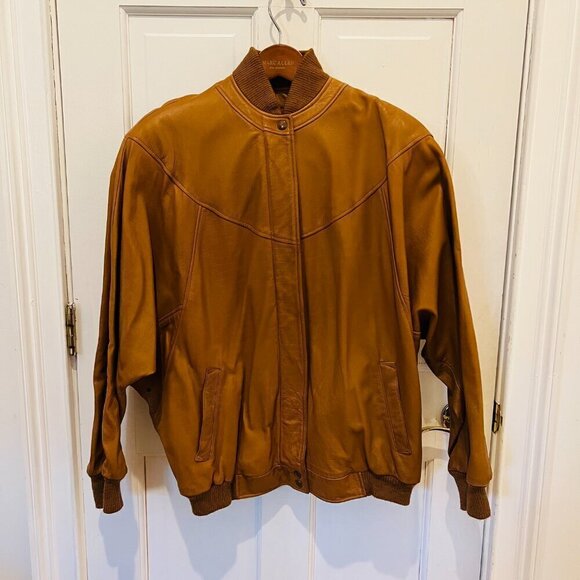 Etienne Aigner Jackets & Blazers - Vintage 80s 90s ETIENNE AIGNER Womens L Leather Bomber Jacket Cognac Brown 12